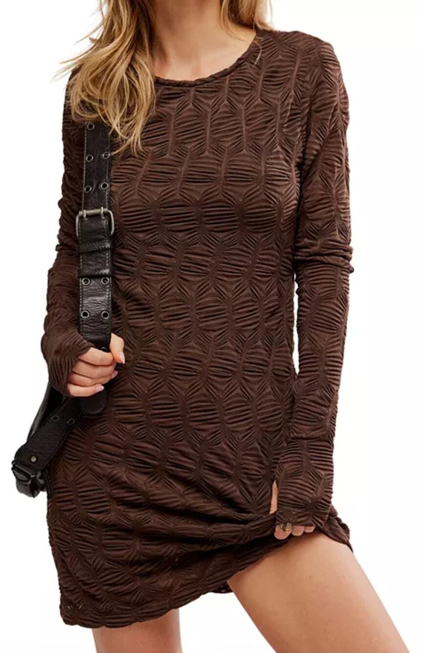 Free People Paulie Open Back Long Sleeve Textured Fitted Going Out Mini Dress